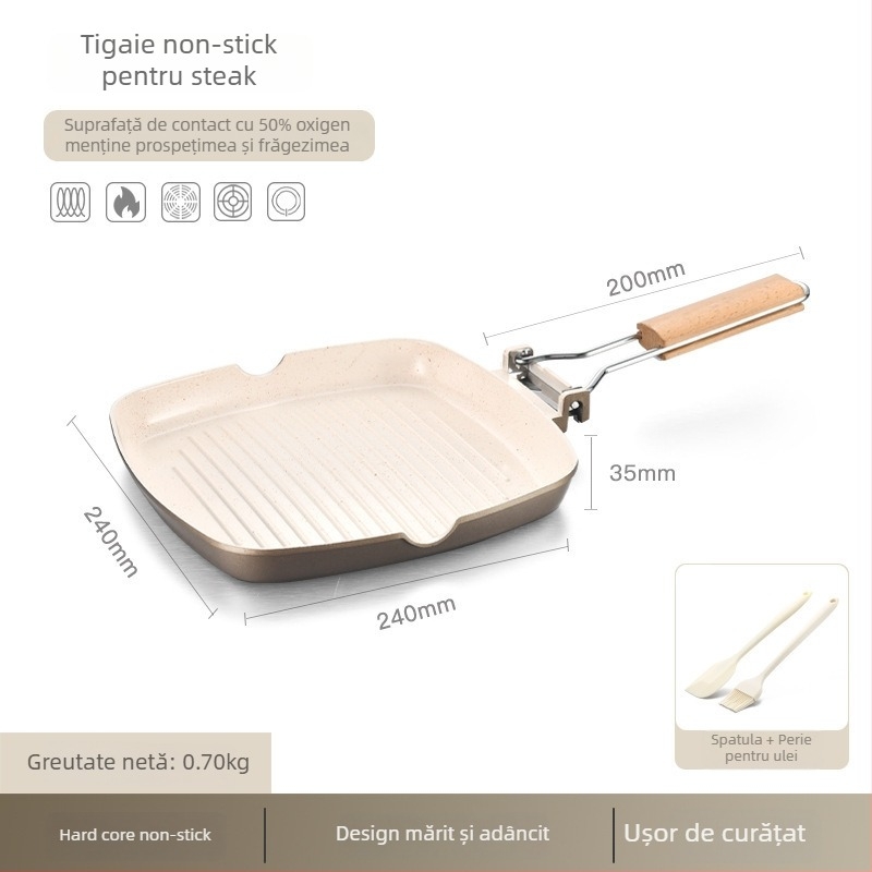 Tigaie de prăjit din aliaj de aluminiu, ceramică antiaderentă, compatibilă cu plita cu inducție, adâncime 3,5 cm, greutate 830 g