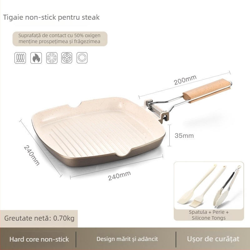 Tigaie de prăjit din aliaj de aluminiu, ceramică antiaderentă, compatibilă cu plita cu inducție, adâncime 3,5 cm, greutate 830 g