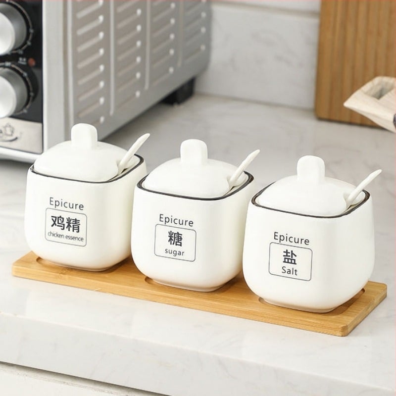 Set de borcănele ceramice pentru condimente — stil lux ușor, material ceramic, fără personalizare