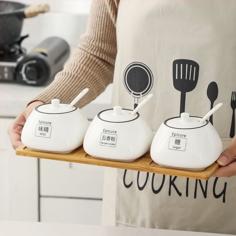 Set de borcănele ceramice pentru condimente — stil lux ușor, material ceramic, fără personalizare
