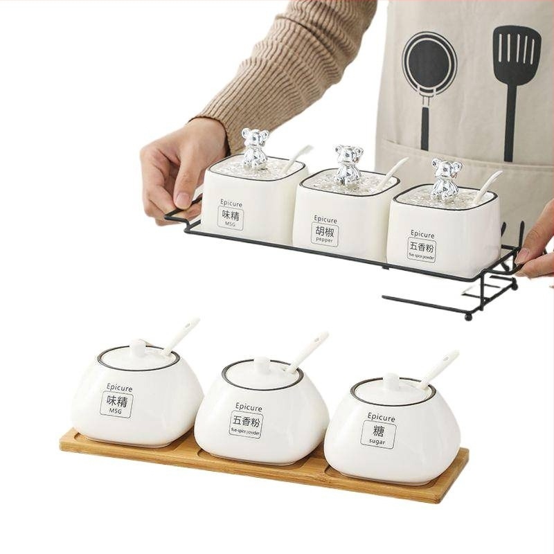 Set de borcănele ceramice pentru condimente — stil lux ușor, material ceramic, fără personalizare
