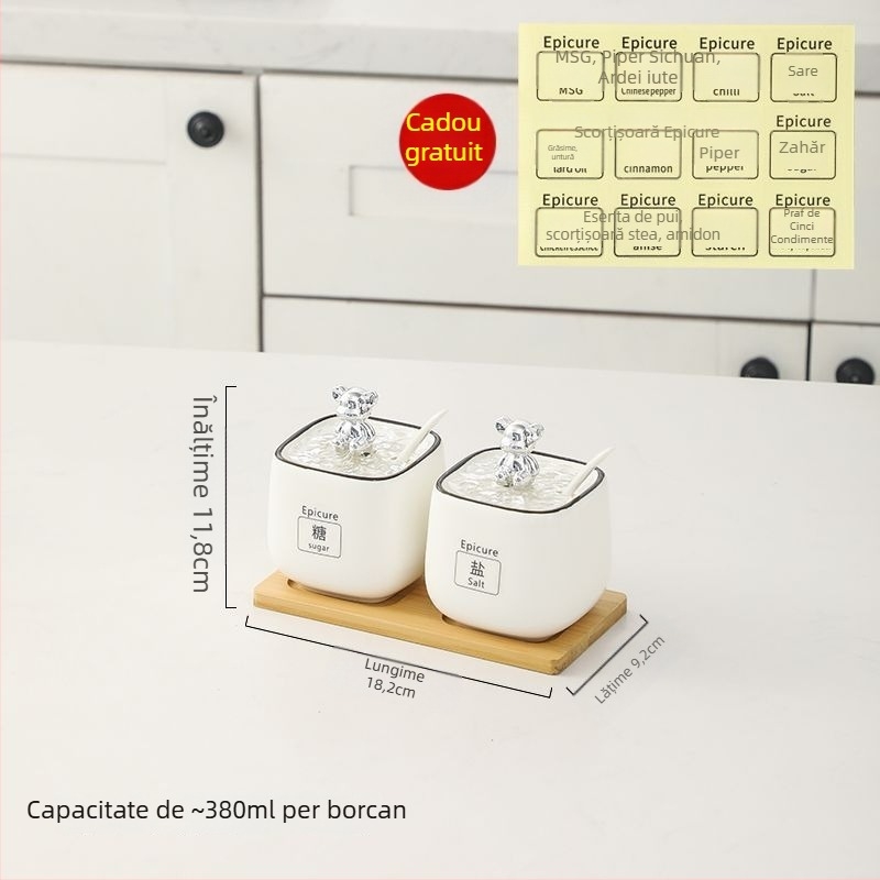 Set de borcănele ceramice pentru condimente — stil lux ușor, material ceramic, fără personalizare