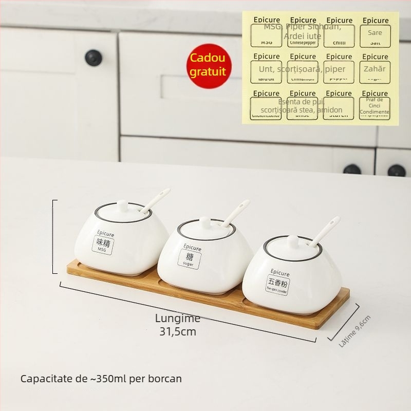 Set de borcănele ceramice pentru condimente — stil lux ușor, material ceramic, fără personalizare
