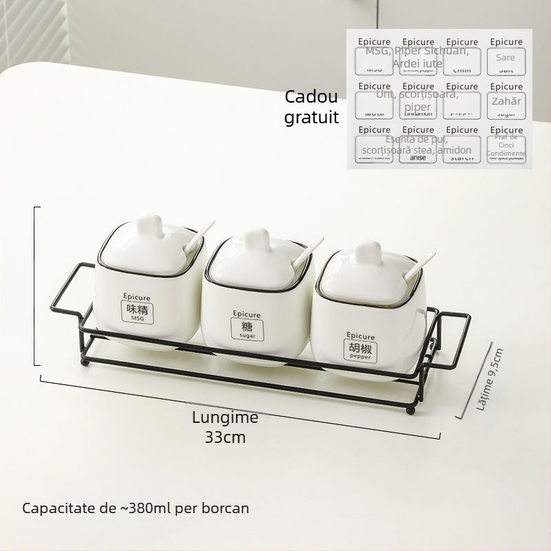 Set de borcănele ceramice pentru condimente — stil lux ușor, material ceramic, fără personalizare
