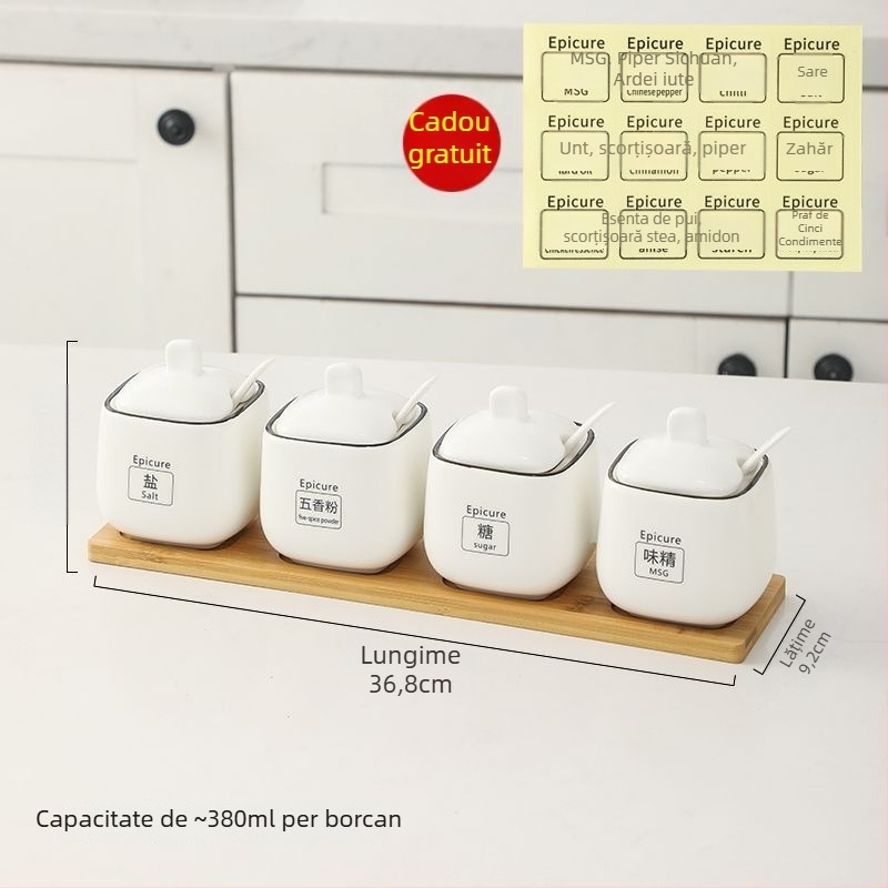 Set de borcănele ceramice pentru condimente — stil lux ușor, material ceramic, fără personalizare