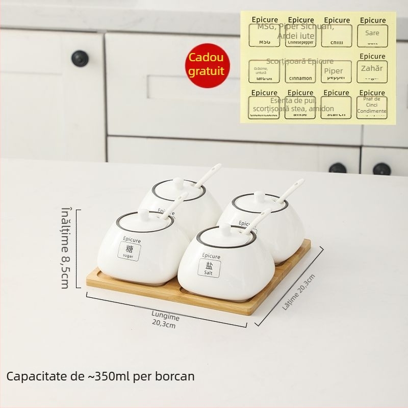 Set de borcănele ceramice pentru condimente — stil lux ușor, material ceramic, fără personalizare