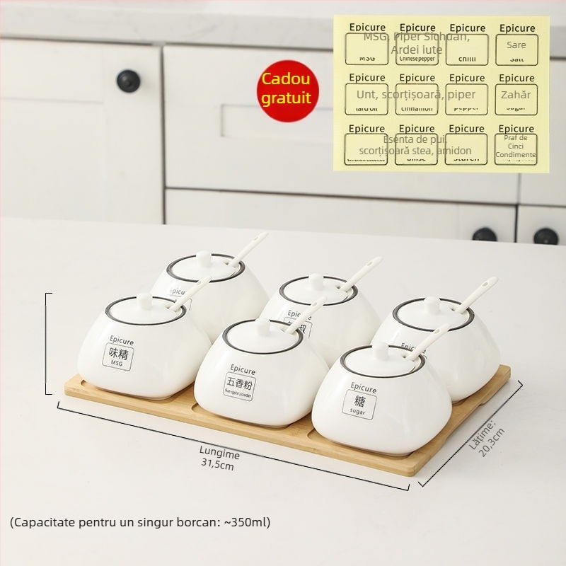Set de borcănele ceramice pentru condimente — stil lux ușor, material ceramic, fără personalizare