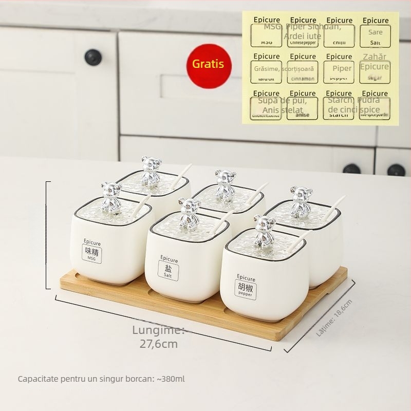 Set de borcănele ceramice pentru condimente — stil lux ușor, material ceramic, fără personalizare