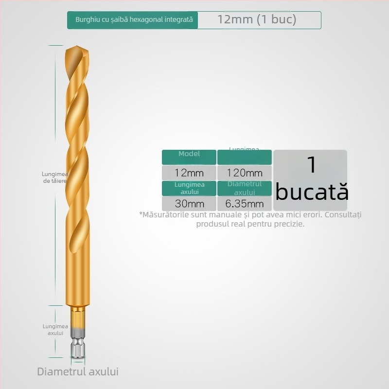 Set de burghie cu prindere hexagonală, acoperire titan, 13 bucăți, din oțel de înaltă viteză, pentru șurubelniță electrică