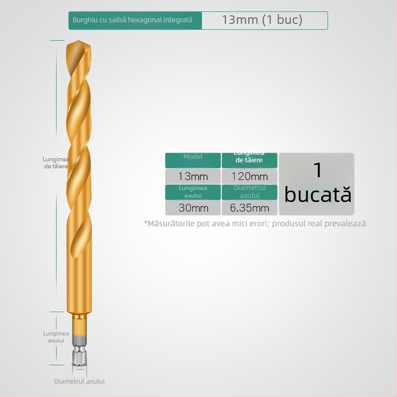 Set de burghie cu prindere hexagonală, acoperire titan, 13 bucăți, din oțel de înaltă viteză, pentru șurubelniță electrică