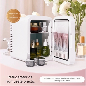 Mini frigider auto cu oglindă LED, 12V, 42W, capacitate 4L, dual-use pentru mașină și casă