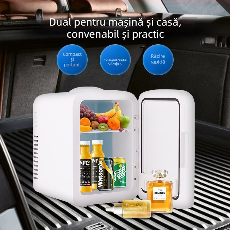 Mini frigider auto cu oglindă LED, 12V, 42W, capacitate 4L, dual-use pentru mașină și casă