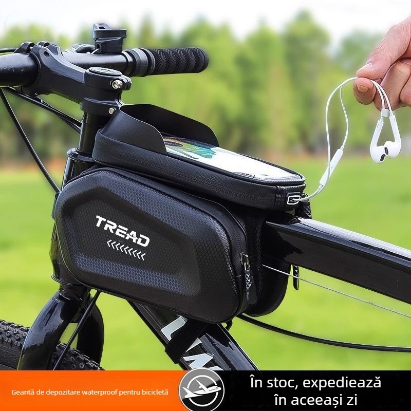 Geantă pentru bicicletă din poliester pentru tubul superior și grindă frontală, buzunar pentru telefon, fără căptușeală, pentru bicicletă de munte