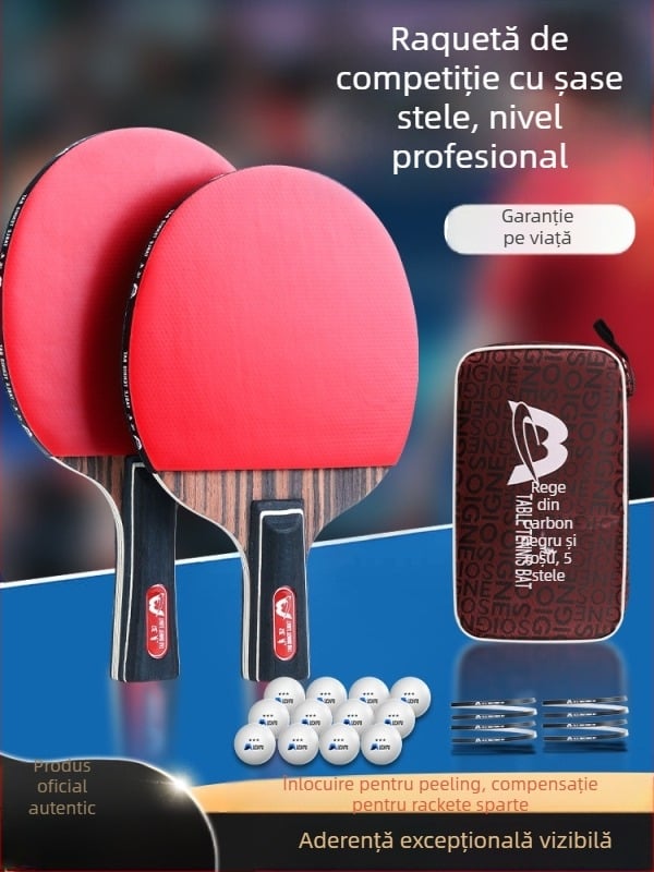 Rachetă de ping-pong cu mâner lung, lovire directă, gumă adezivă, lamă din materiale multiple (Poplar, basswood, ebony, teak) pentru începători