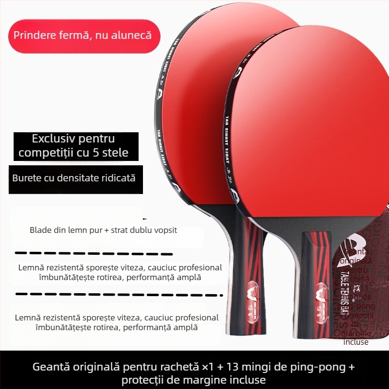 Rachetă de ping-pong cu mâner lung, lovire directă, gumă adezivă, lamă din materiale multiple (Poplar, basswood, ebony, teak) pentru începători