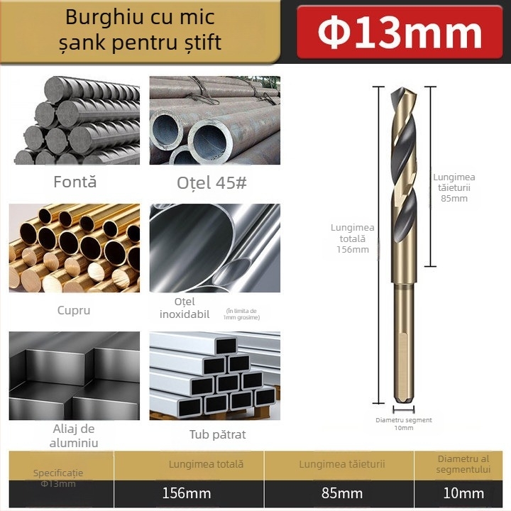 Burghiu cu con M43 cobalt, ax de 1/2 inch, pentru oțel inoxidabil și aliaje de fier, burghiu-reamer