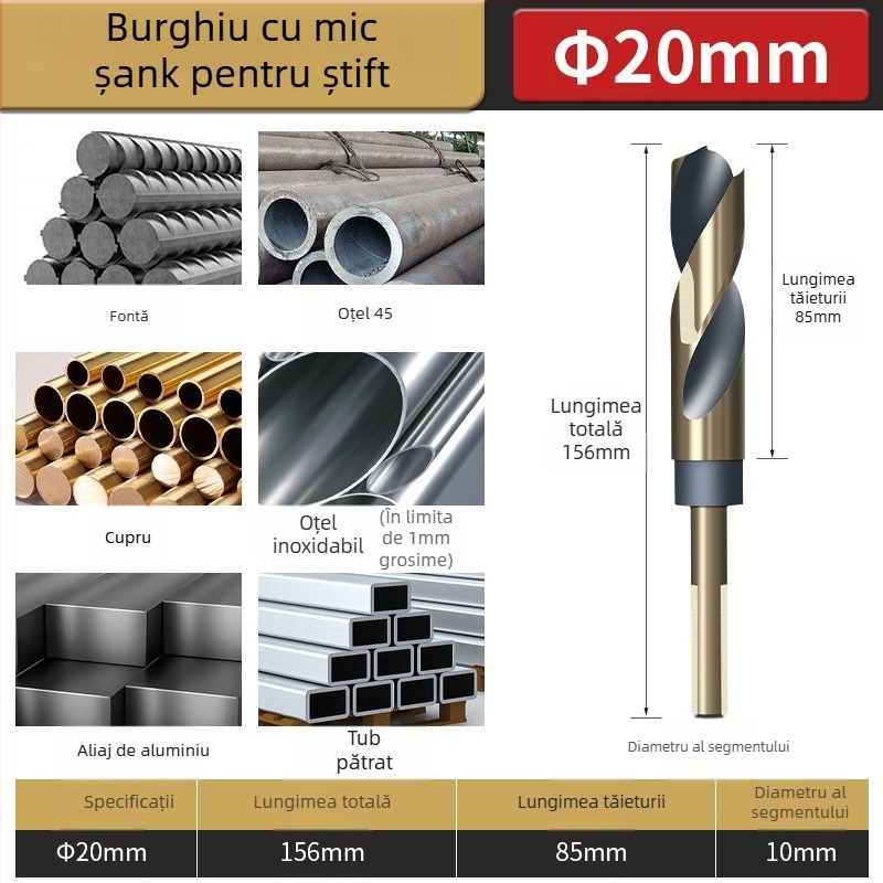 Burghiu cu con M43 cobalt, ax de 1/2 inch, pentru oțel inoxidabil și aliaje de fier, burghiu-reamer
