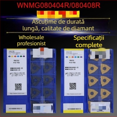 Insert CNC în formă de piersică, cu caneluri pentru prelucrare brută, WNMG080404R-ZC / WNMG080408L-S, unealtă cilindrică de strung din oțel