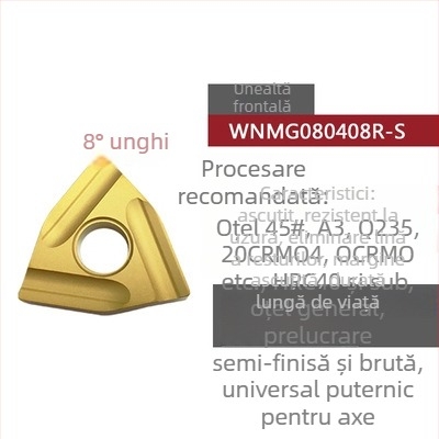 Insert CNC în formă de piersică, cu caneluri pentru prelucrare brută, WNMG080404R-ZC / WNMG080408L-S, unealtă cilindrică de strung din oțel