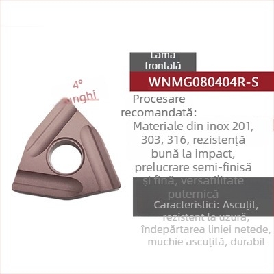 Insert CNC în formă de piersică, cu caneluri pentru prelucrare brută, WNMG080404R-ZC / WNMG080408L-S, unealtă cilindrică de strung din oțel