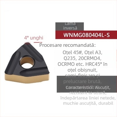 Insert CNC în formă de piersică, cu caneluri pentru prelucrare brută, WNMG080404R-ZC / WNMG080408L-S, unealtă cilindrică de strung din oțel