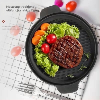 Placă rotundă de grătar din fontă, 2 kg, acoperire electroplată, izolată, antiaderent