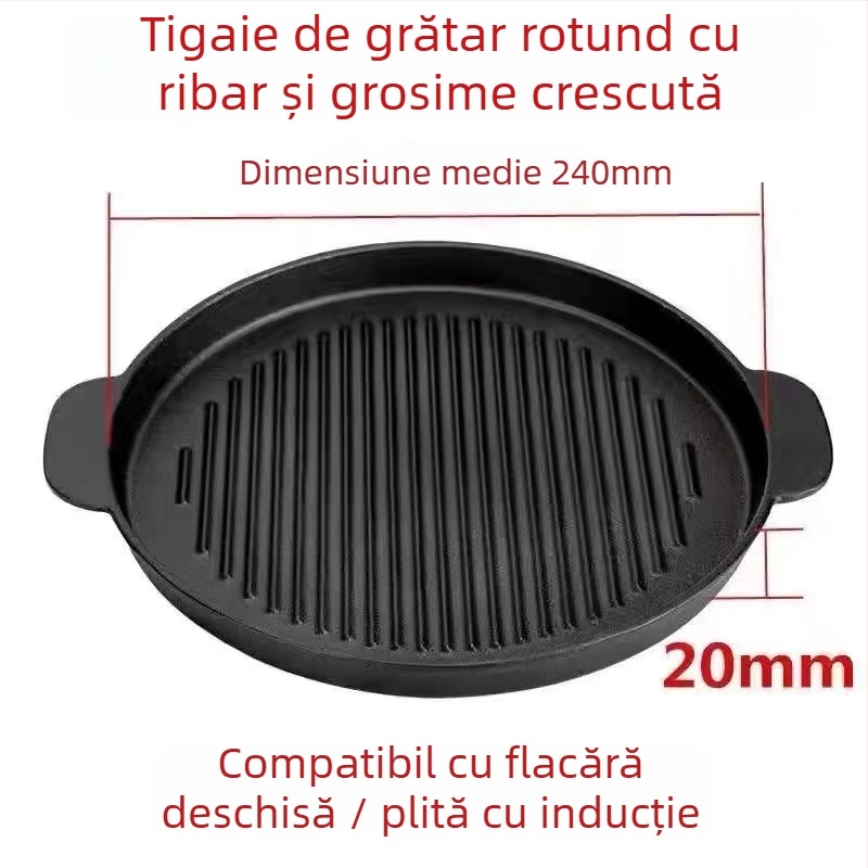 Placă rotundă de grătar din fontă, 2 kg, acoperire electroplată, izolată, antiaderent