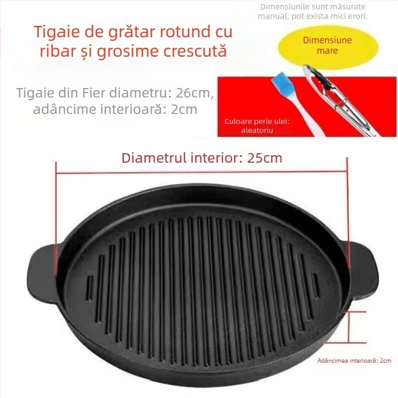 Placă rotundă de grătar din fontă, 2 kg, acoperire electroplată, izolată, antiaderent