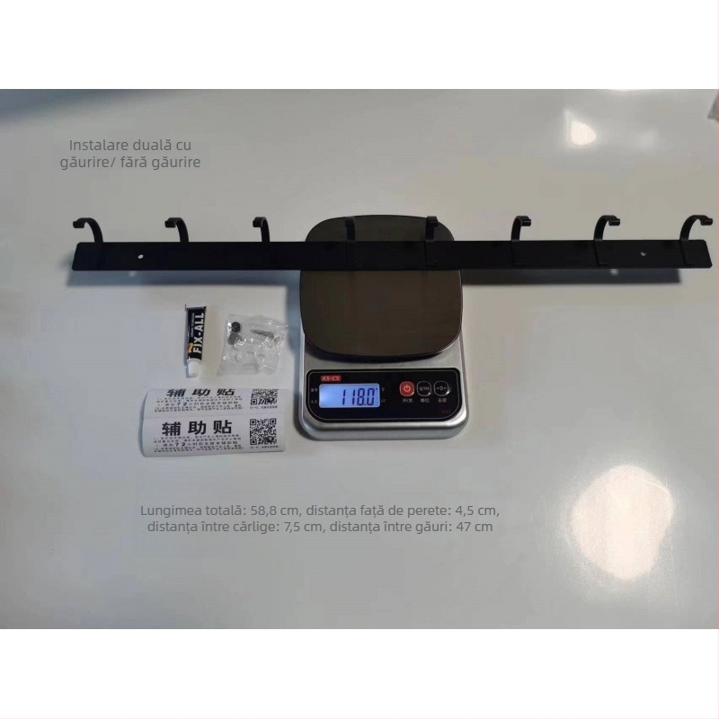 Cuier din Space Aluminum, montaj pe perete fără găurire, stil modern minimalist, greutate 41,5–118 g