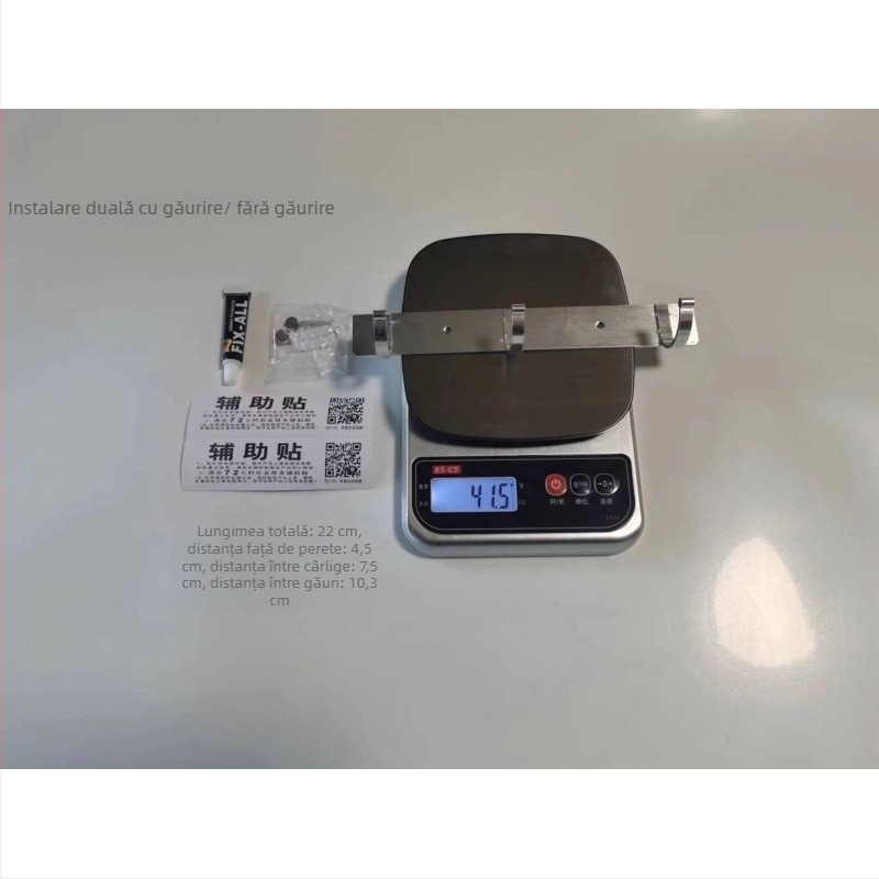 Cuier din Space Aluminum, montaj pe perete fără găurire, stil modern minimalist, greutate 41,5–118 g