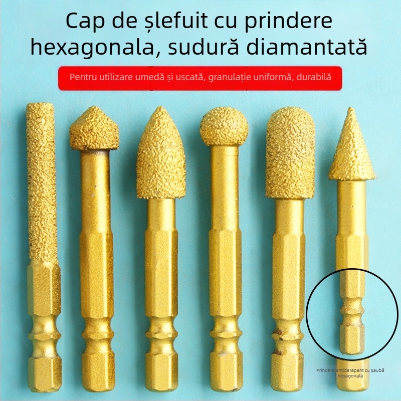 Cap de șlefuire diamant cu ax hexagonal, fișă rotativă dură pentru polisare și șlefuire
