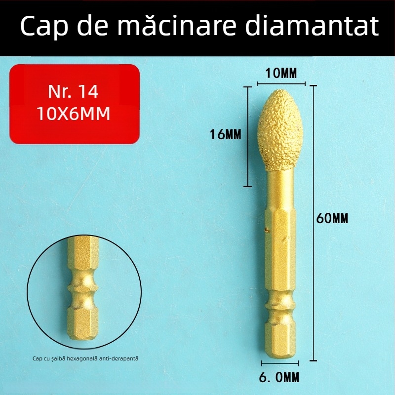 Cap de șlefuire diamant cu ax hexagonal, fișă rotativă dură pentru polisare și șlefuire