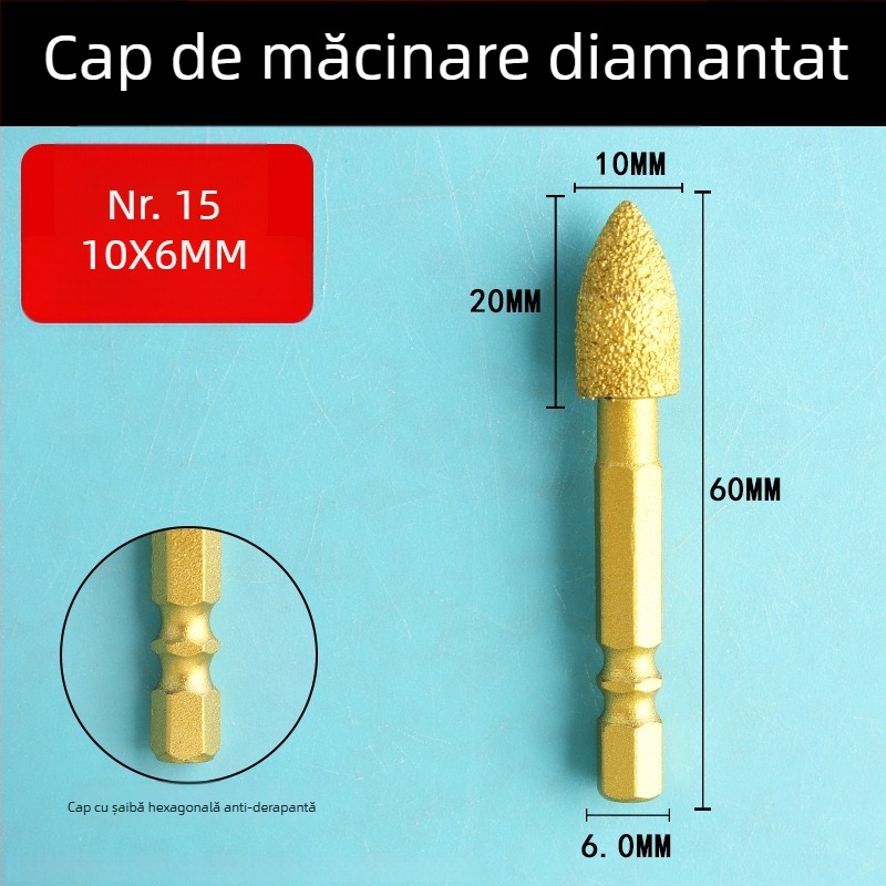 Cap de șlefuire diamant cu ax hexagonal, fișă rotativă dură pentru polisare și șlefuire