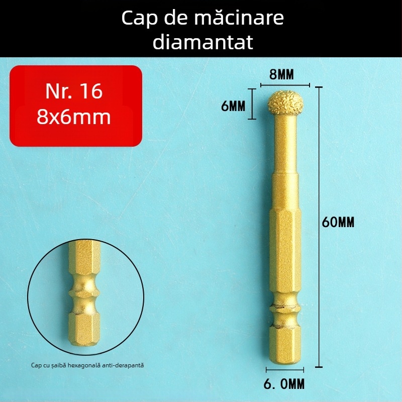 Cap de șlefuire diamant cu ax hexagonal, fișă rotativă dură pentru polisare și șlefuire