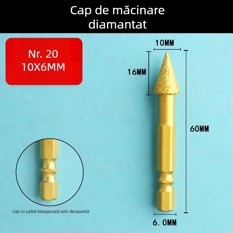 Cap de șlefuire diamant cu ax hexagonal, fișă rotativă dură pentru polisare și șlefuire