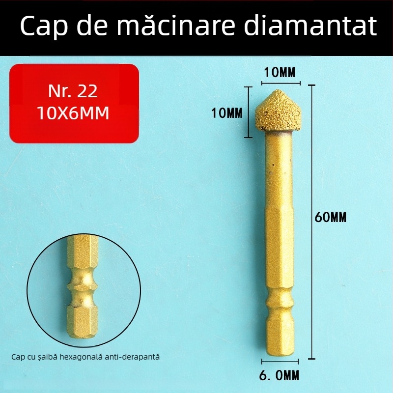 Cap de șlefuire diamant cu ax hexagonal, fișă rotativă dură pentru polisare și șlefuire