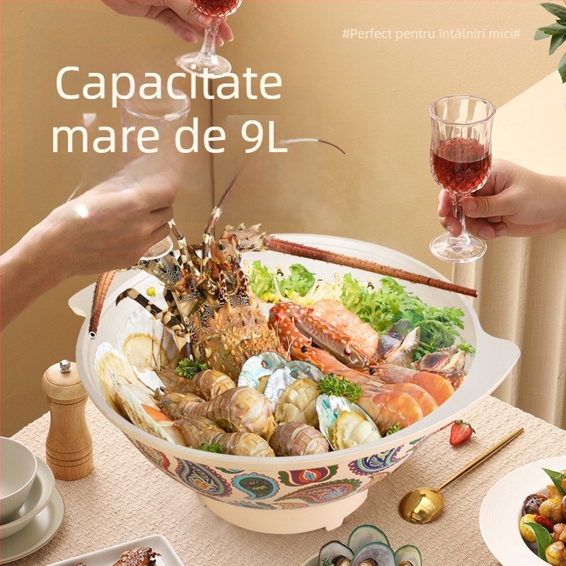 Oală electrică din aluminiu cu Xinjiang orez - design etnic, 220V, 1500W, cinci trepte de temperatură, multifuncțională: fierbere, gătire, sotare