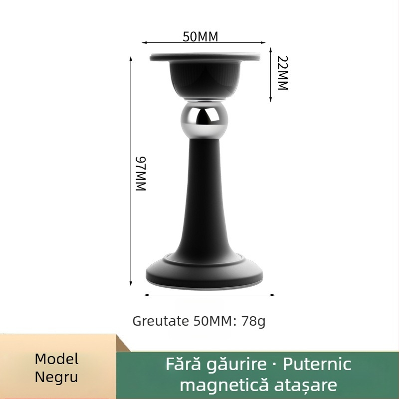 Stopper pentru uși – Ținător magnetic pentru ușă, Material PP, Montaj pe perete, Finisaj electroplating, Design modern minimalist