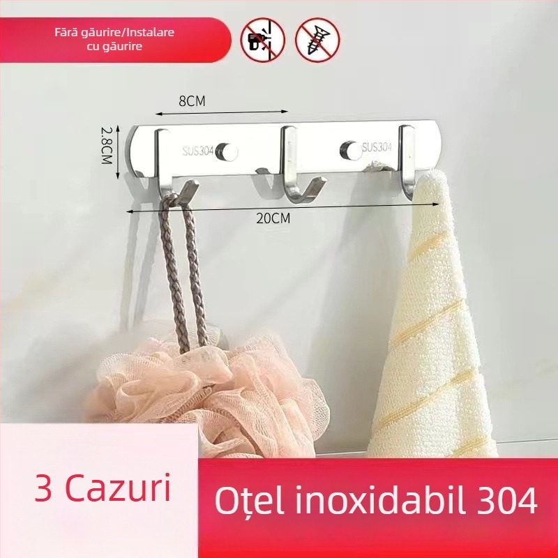 Umeraș pentru haine din oțel inoxidabil 304, montat pe perete, finisaj lucios, greutate 0,5 kg, stil modern minimalist