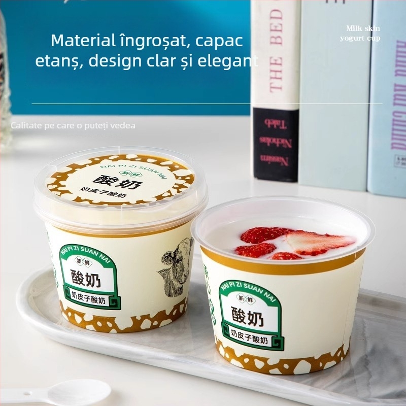 Cupa de iaurt de unică folosință cu capac — material PP, brand Strange book, imprimare logo disponibilă, personalizare disponibilă, non-biodegradabil