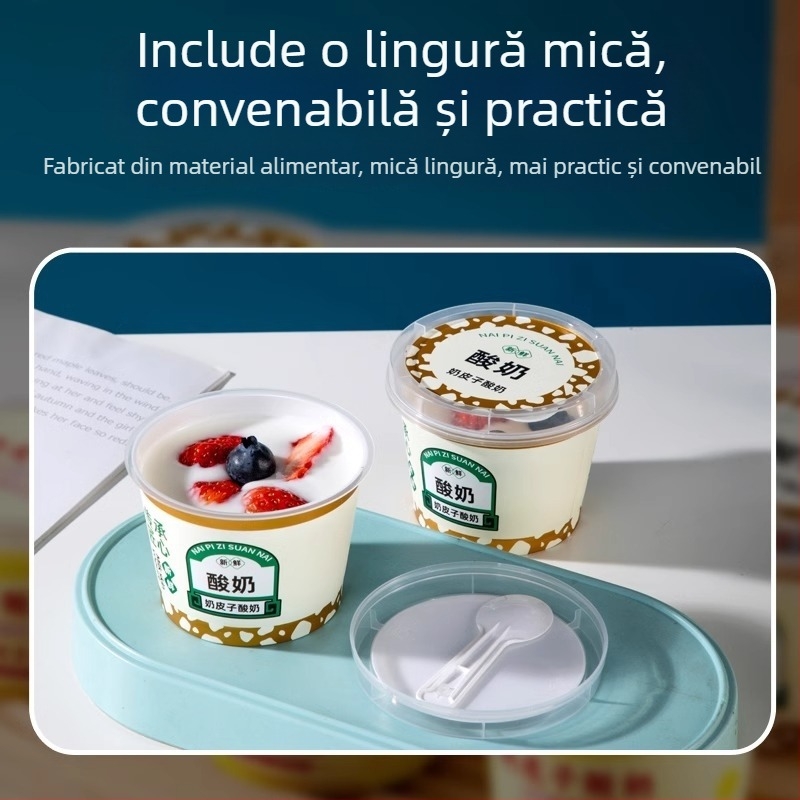 Cupa de iaurt de unică folosință cu capac — material PP, brand Strange book, imprimare logo disponibilă, personalizare disponibilă, non-biodegradabil