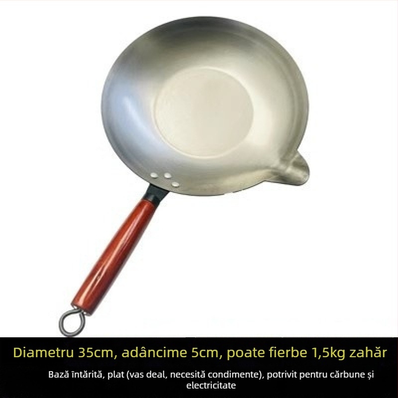 Wok din oțel inoxidabil, antiaderent, model 35-40, bază simplă, arzător universal