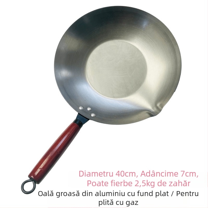 Wok din oțel inoxidabil, antiaderent, model 35-40, bază simplă, arzător universal
