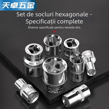 Set cheie hexagonala cu tijă de extensie și articulație universală; priză hexagonală cu 6 fețe; oțel crom-vanadiu; finisaj lucios