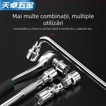 Set cheie hexagonala cu tijă de extensie și articulație universală; priză hexagonală cu 6 fețe; oțel crom-vanadiu; finisaj lucios