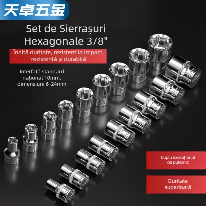 Set cheie hexagonala cu tijă de extensie și articulație universală; priză hexagonală cu 6 fețe; oțel crom-vanadiu; finisaj lucios