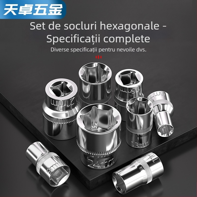 Set cheie hexagonala cu tijă de extensie și articulație universală; priză hexagonală cu 6 fețe; oțel crom-vanadiu; finisaj lucios