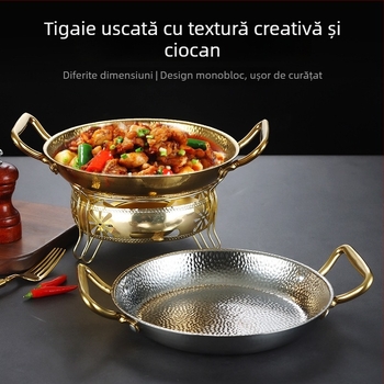 Tigaie din oțel inoxidabil cu mâner dublu, 304, compatibil cu inducția, antiaderent