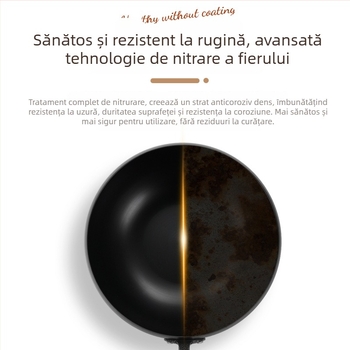 Wok din fier cu bază multistrat, capac din sticlă, 4 kg, multifuncțional