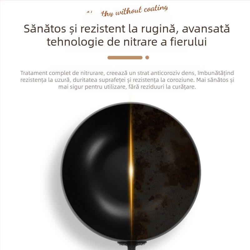 Wok din fier cu bază multistrat, capac din sticlă, 4 kg, multifuncțional